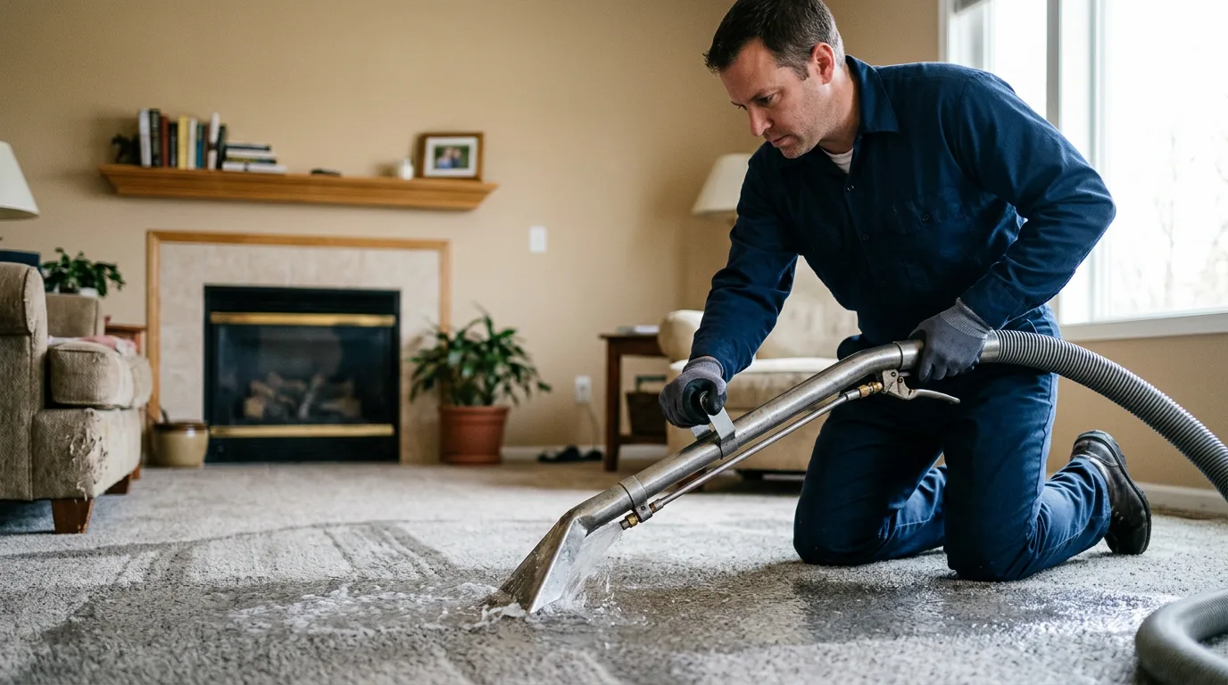 Water damage restoration technician working near Hamburg, NY